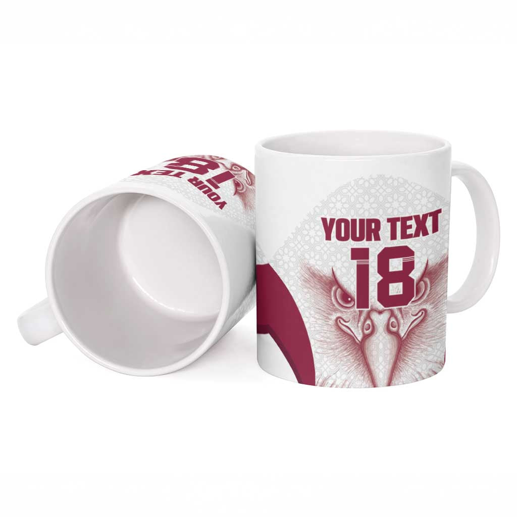 Custom Qatar Football Ceramic Mug Maroon Falcon Spirit White Version - Wonder Print Shop