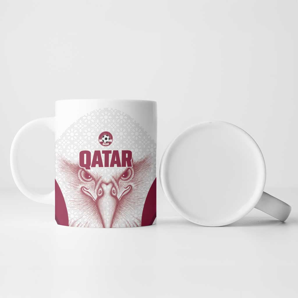 Custom Qatar Football Ceramic Mug Maroon Falcon Spirit White Version - Wonder Print Shop