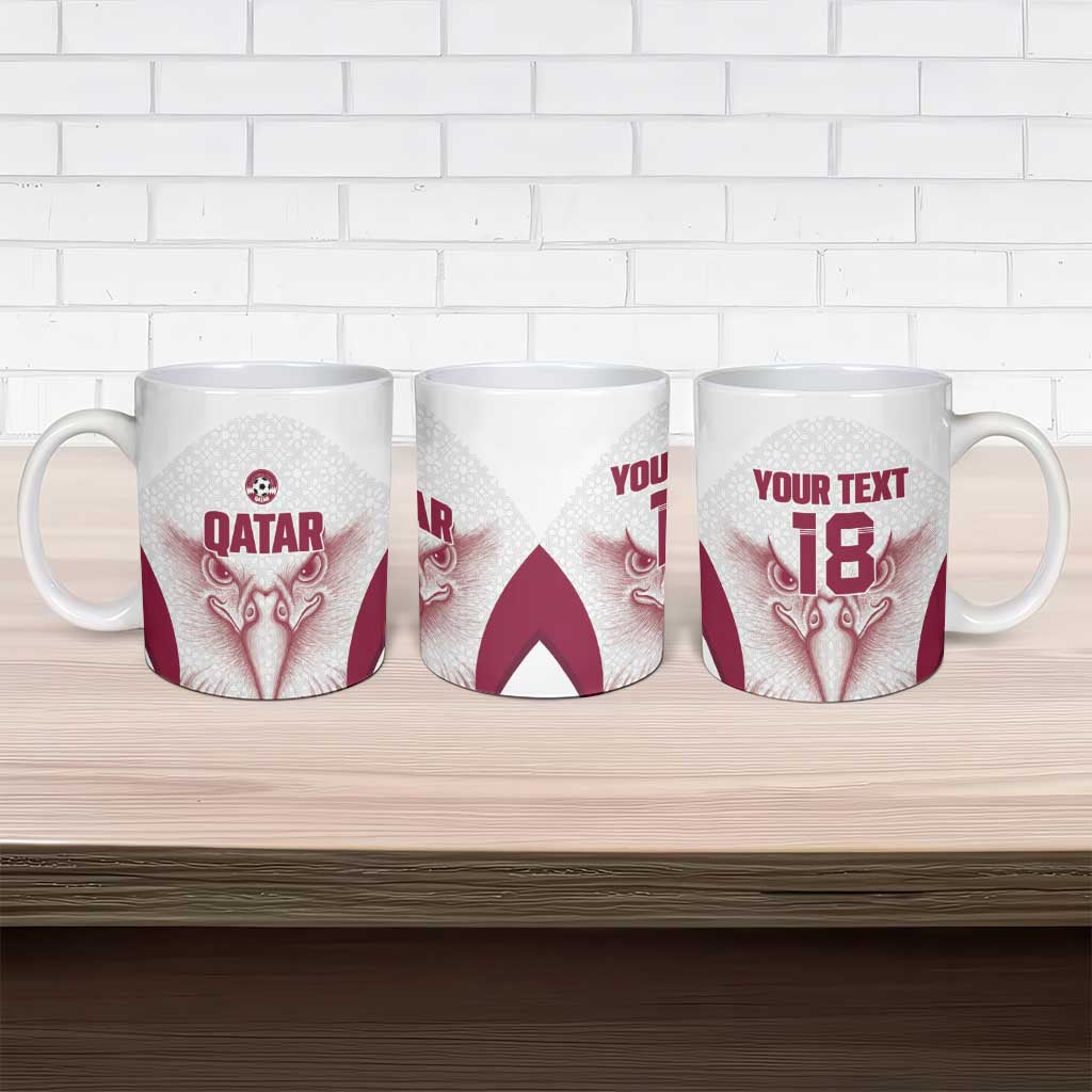 Custom Qatar Football Ceramic Mug Maroon Falcon Spirit White Version - Wonder Print Shop