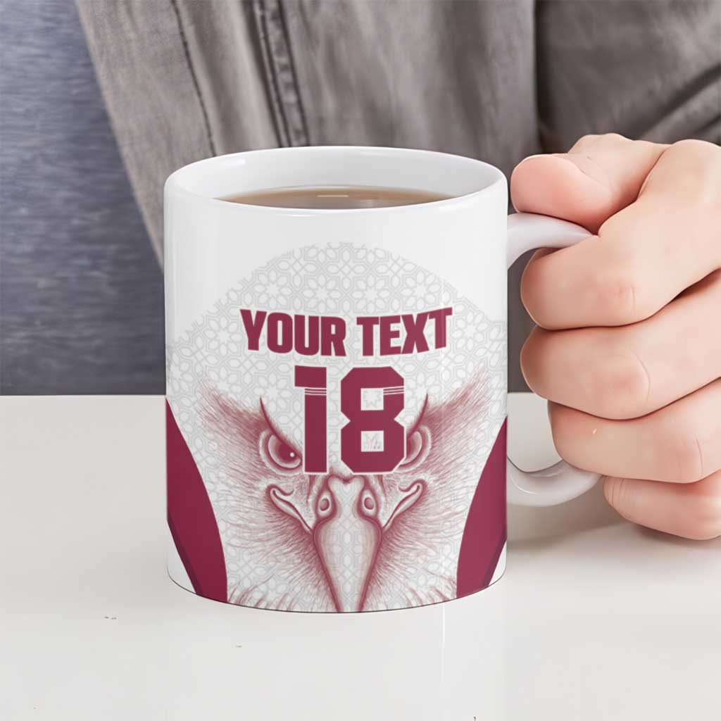 Custom Qatar Football Ceramic Mug Maroon Falcon Spirit White Version - Wonder Print Shop