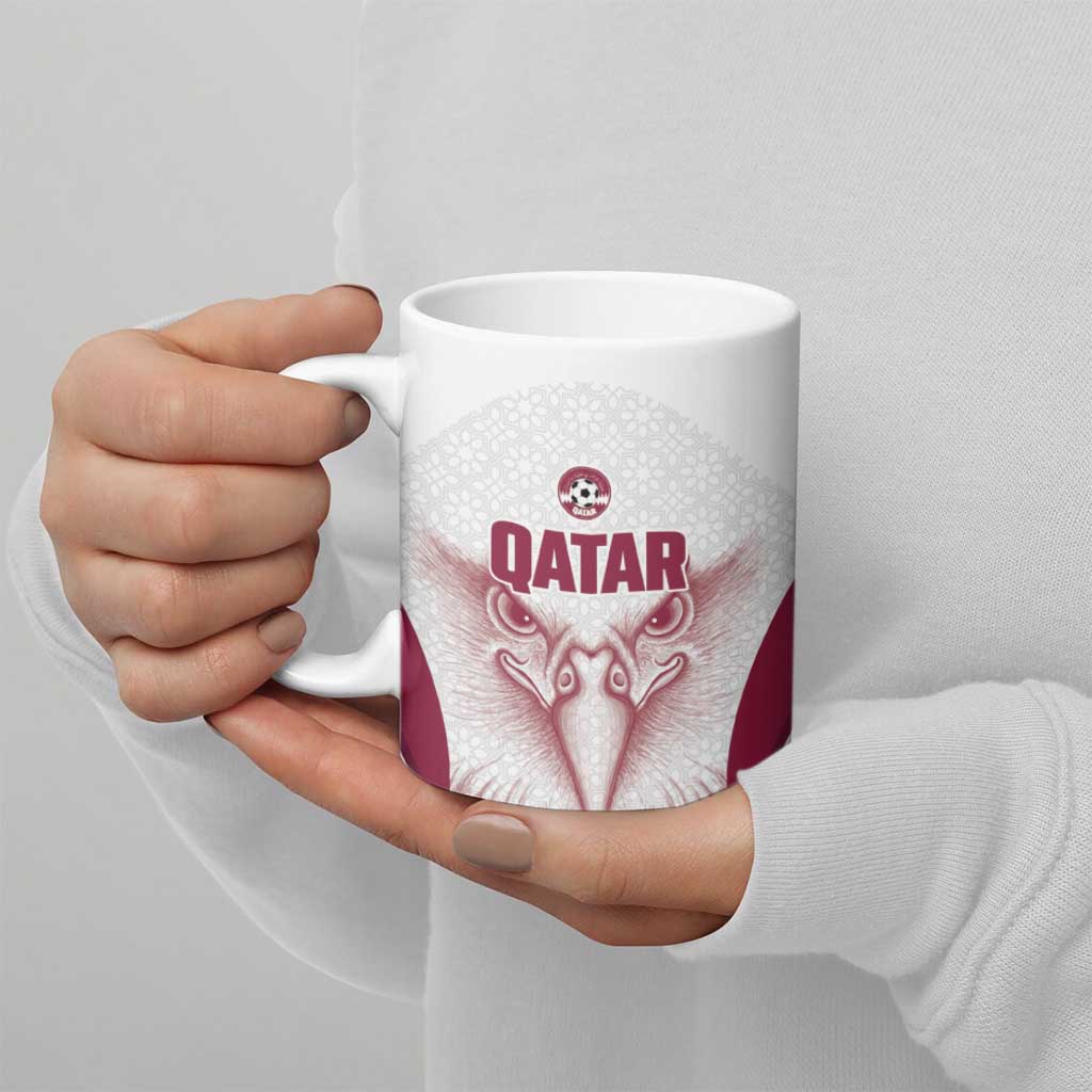 Custom Qatar Football Ceramic Mug Maroon Falcon Spirit White Version - Wonder Print Shop
