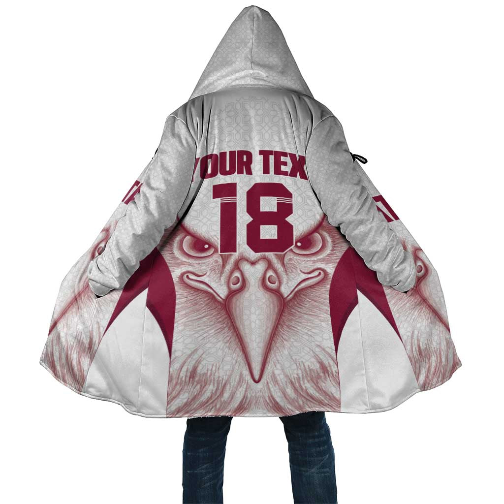 Custom Qatar Football Cloak Maroon Falcon Spirit White Version - Wonder Print Shop