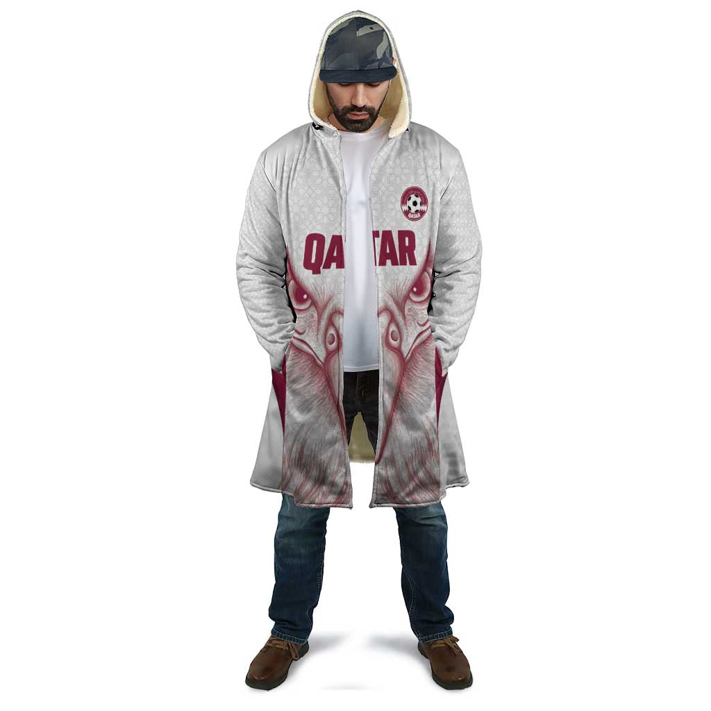 Custom Qatar Football Cloak Maroon Falcon Spirit White Version - Wonder Print Shop
