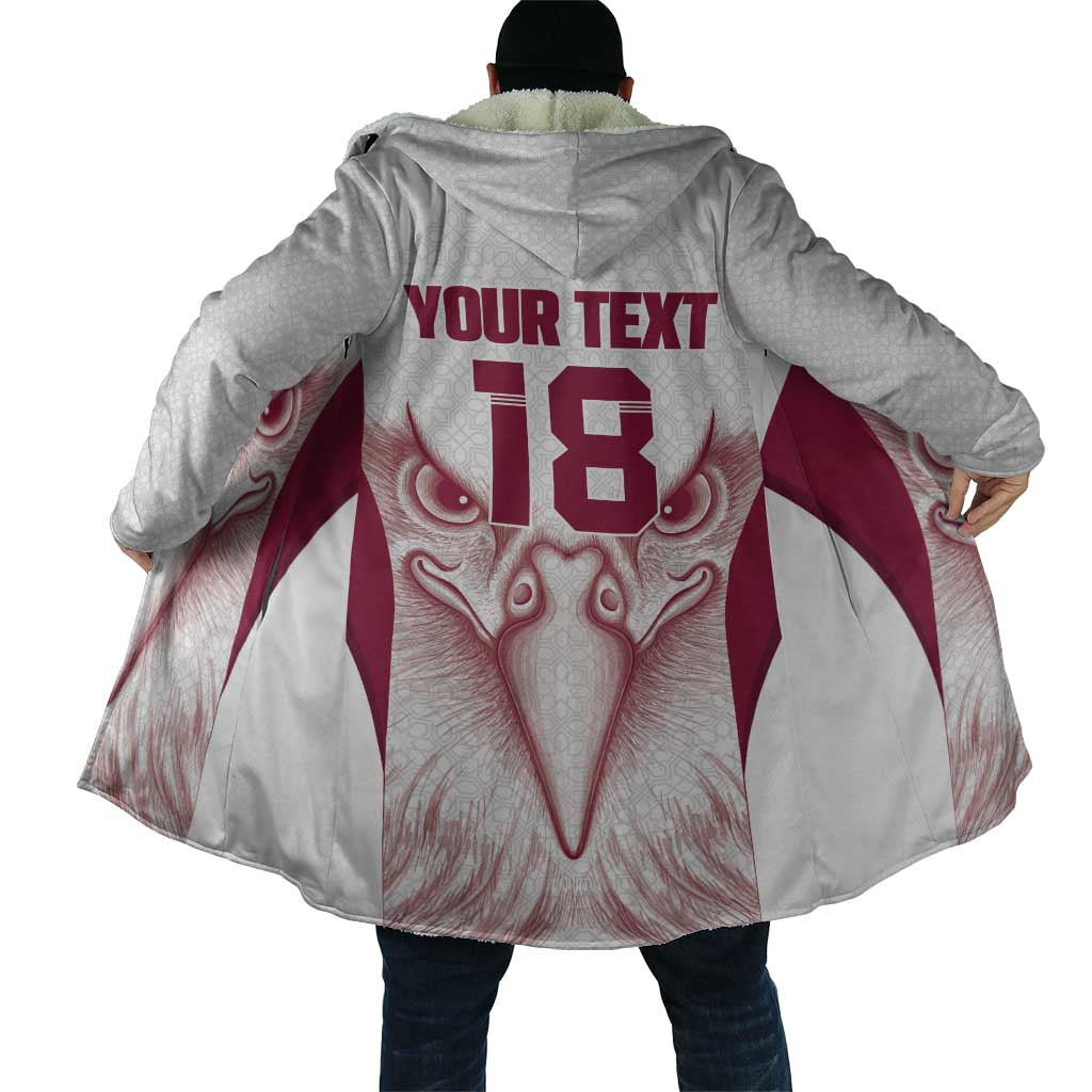 Custom Qatar Football Cloak Maroon Falcon Spirit White Version - Wonder Print Shop