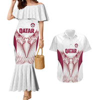 Custom Qatar Football Couples Matching Mermaid Dress and Hawaiian Shirt Maroon Falcon Spirit White Version - Wonder Print Shop