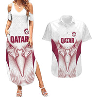 Custom Qatar Football Couples Matching Summer Maxi Dress and Hawaiian Shirt Maroon Falcon Spirit White Version - Wonder Print Shop
