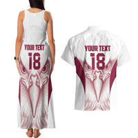 Custom Qatar Football Couples Matching Tank Maxi Dress and Hawaiian Shirt Maroon Falcon Spirit White Version - Wonder Print Shop