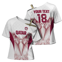 Custom Qatar Football Cross Shoulder Shirt Maroon Falcon Spirit White Version - Wonder Print Shop