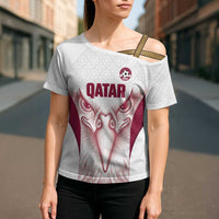 Custom Qatar Football Cross Shoulder Shirt Maroon Falcon Spirit White Version - Wonder Print Shop