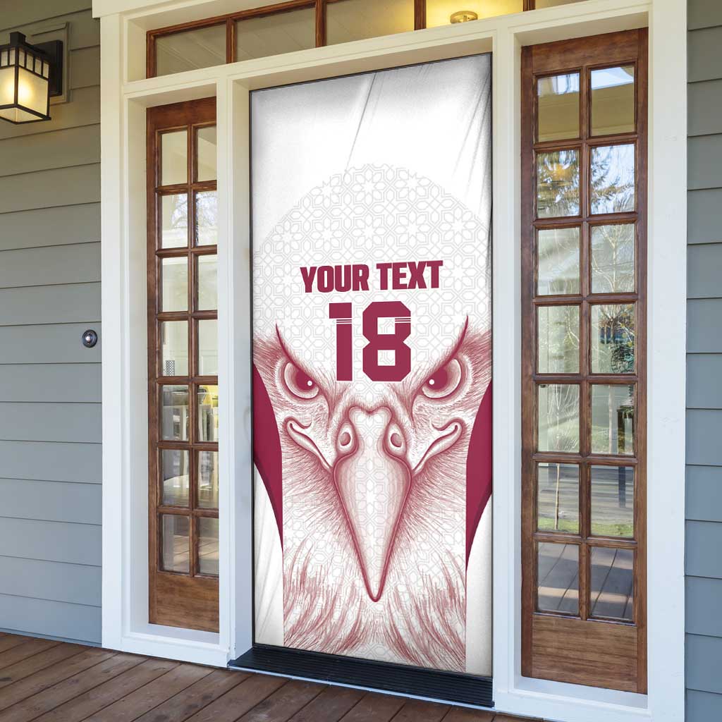 Custom Qatar Football Door Cover Maroon Falcon Spirit White Version - Wonder Print Shop