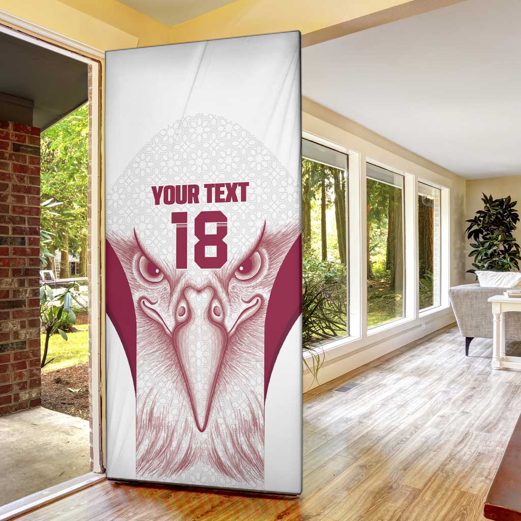 Custom Qatar Football Door Cover Maroon Falcon Spirit White Version - Wonder Print Shop