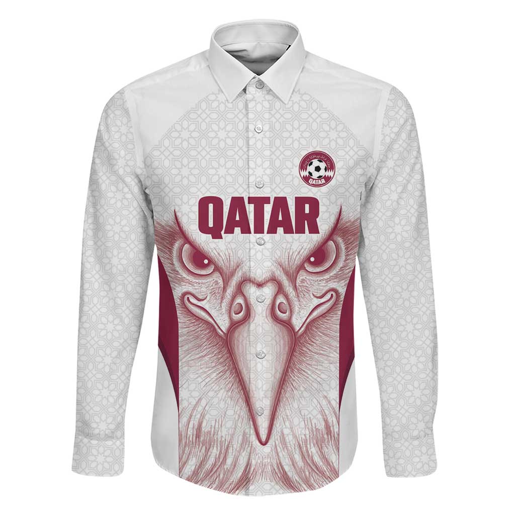 Custom Qatar Football Family Matching Long Sleeve Bodycon Dress and Hawaiian Shirt Maroon Falcon Spirit White Version - Wonder Print Shop