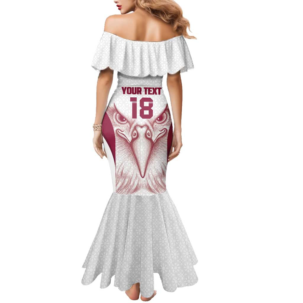 Custom Qatar Football Family Matching Mermaid Dress and Hawaiian Shirt Maroon Falcon Spirit White Version - Wonder Print Shop