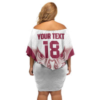 Custom Qatar Football Family Matching Off Shoulder Short Dress and Hawaiian Shirt Maroon Falcon Spirit White Version - Wonder Print Shop