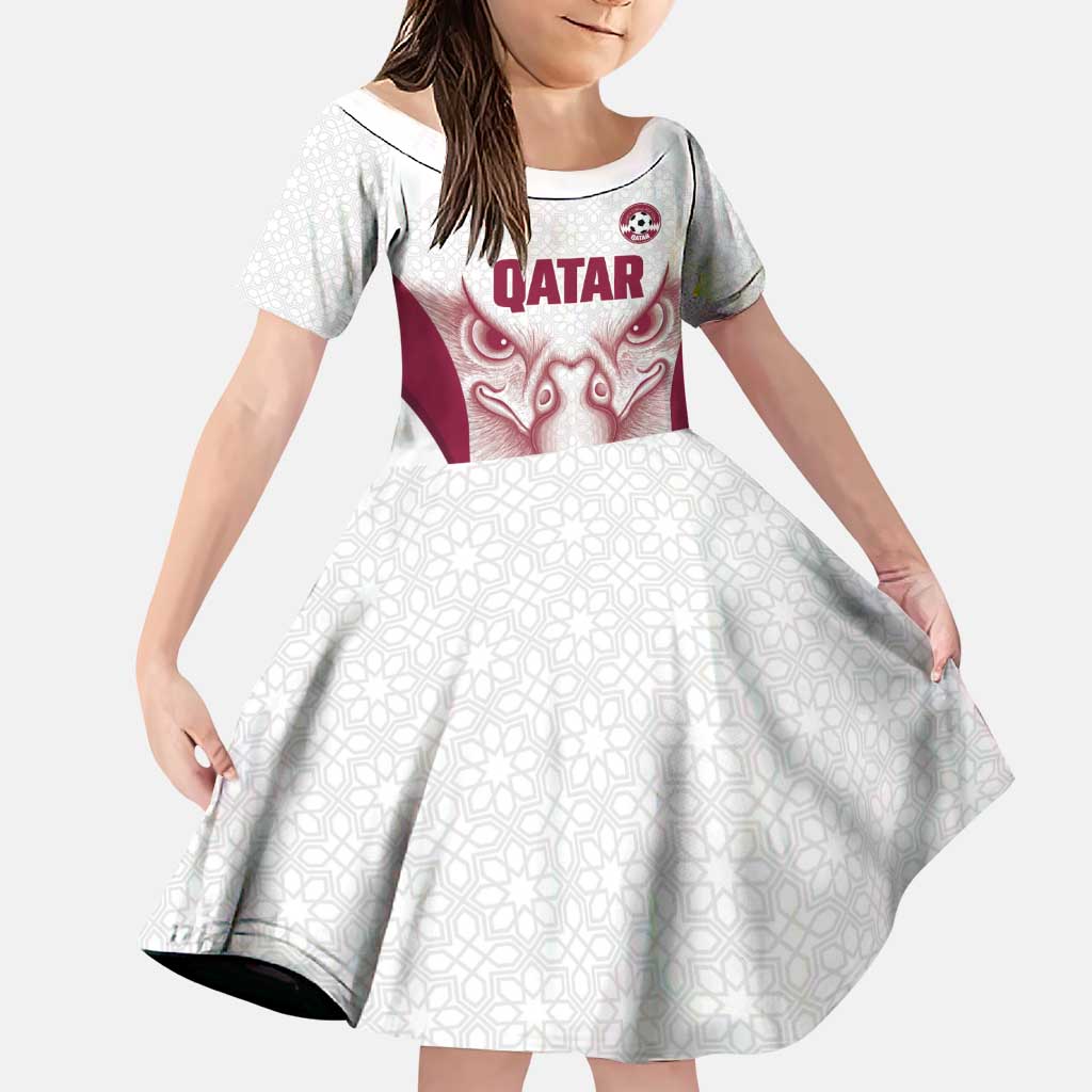 Custom Qatar Football Family Matching Summer Maxi Dress and Hawaiian Shirt Maroon Falcon Spirit White Version - Wonder Print Shop