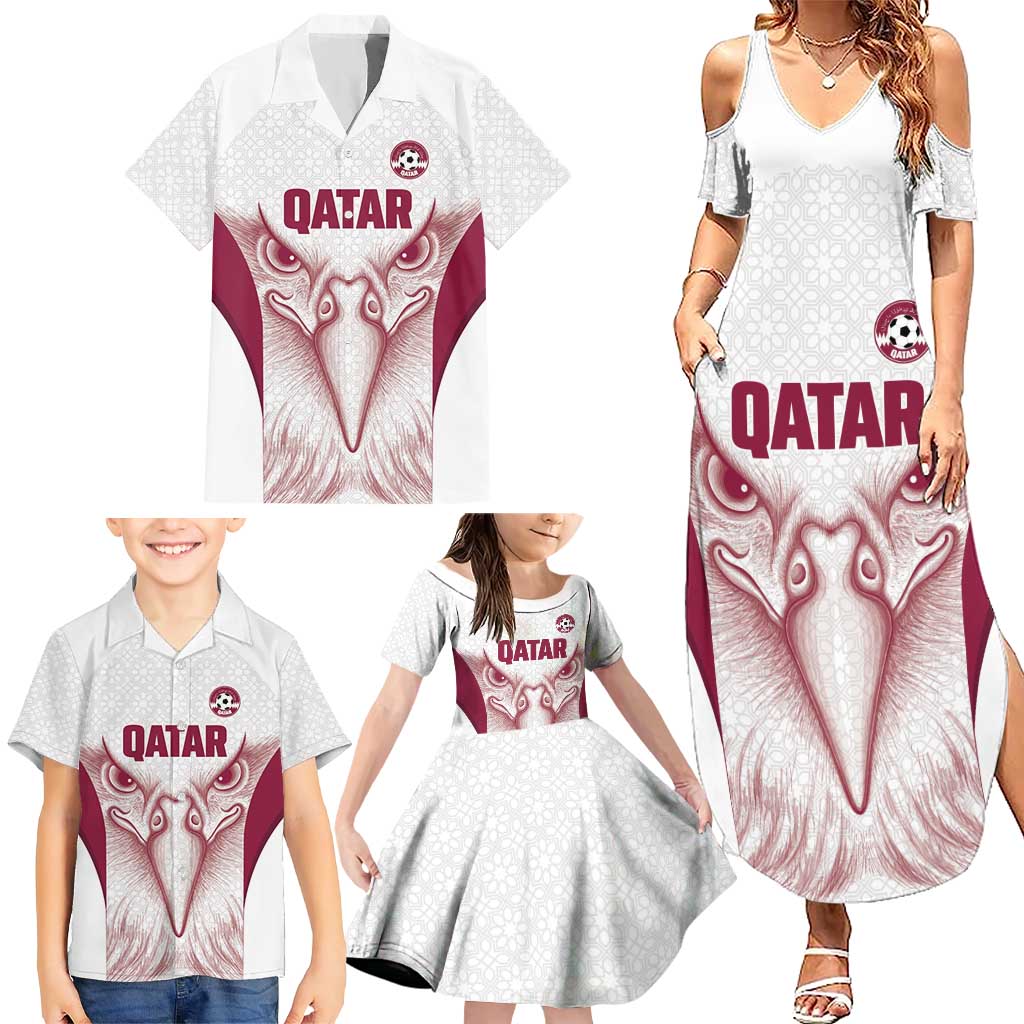 Custom Qatar Football Family Matching Summer Maxi Dress and Hawaiian Shirt Maroon Falcon Spirit White Version - Wonder Print Shop