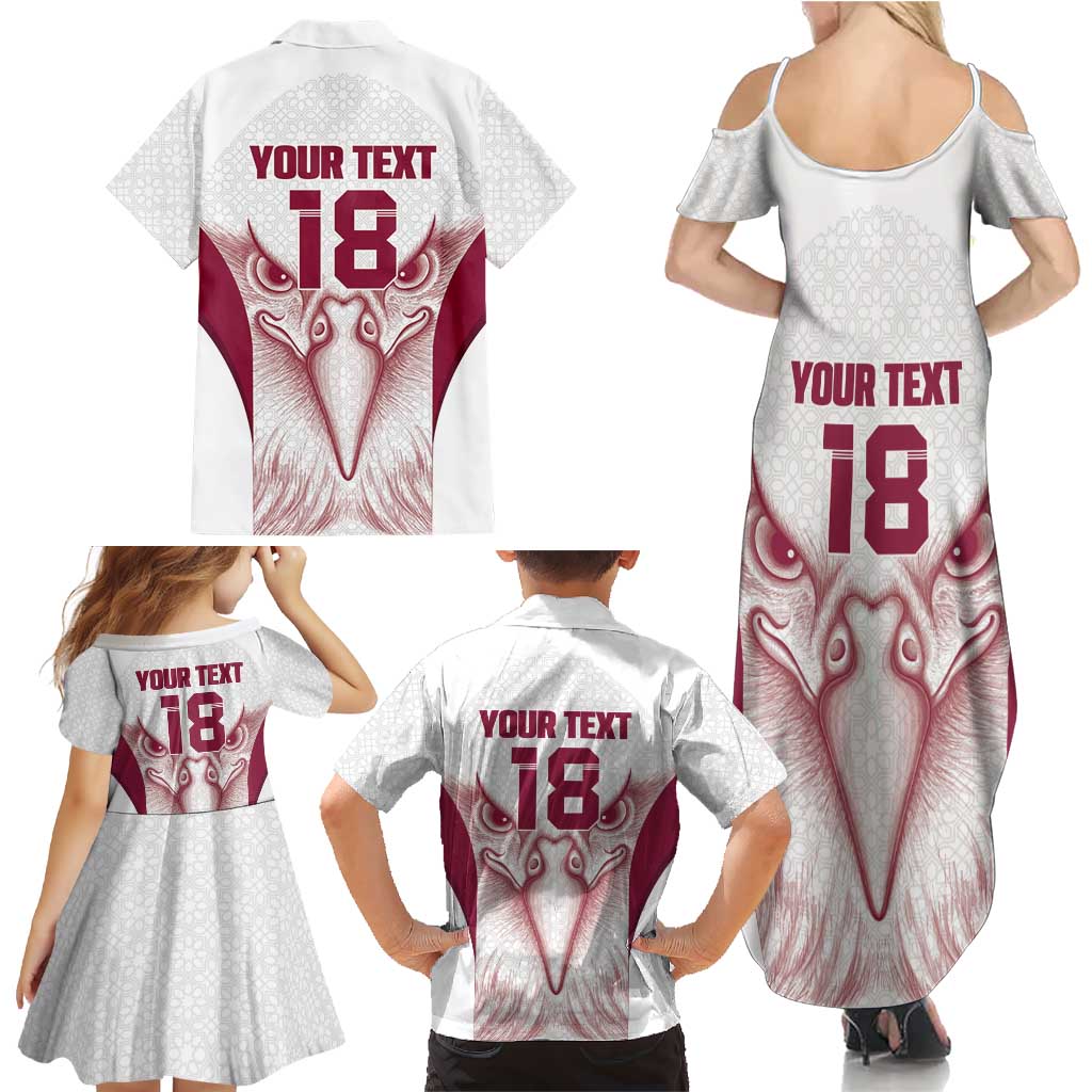 Custom Qatar Football Family Matching Summer Maxi Dress and Hawaiian Shirt Maroon Falcon Spirit White Version - Wonder Print Shop