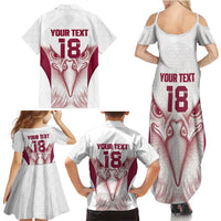 Custom Qatar Football Family Matching Summer Maxi Dress and Hawaiian Shirt Maroon Falcon Spirit White Version - Wonder Print Shop