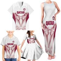 Custom Qatar Football Family Matching Tank Maxi Dress and Hawaiian Shirt Maroon Falcon Spirit White Version - Wonder Print Shop