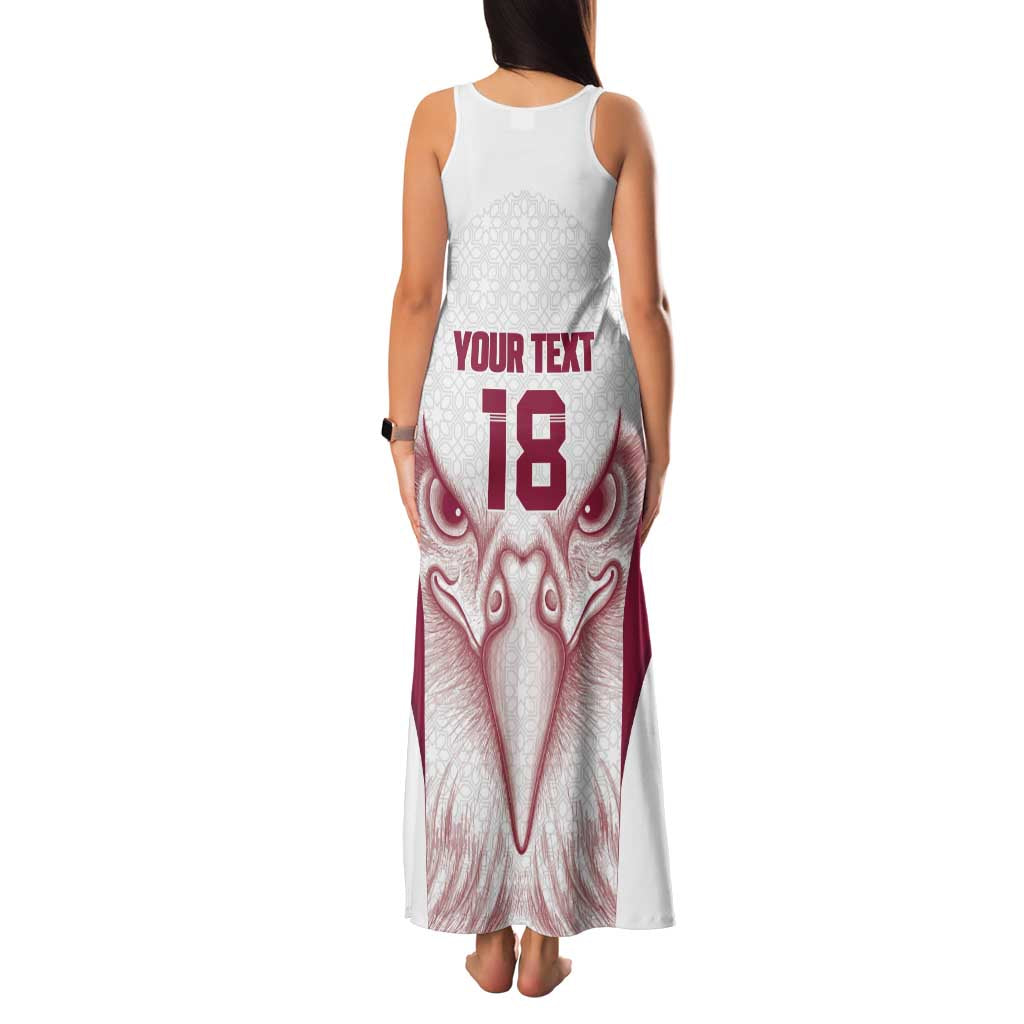 Custom Qatar Football Family Matching Tank Maxi Dress and Hawaiian Shirt Maroon Falcon Spirit White Version - Wonder Print Shop