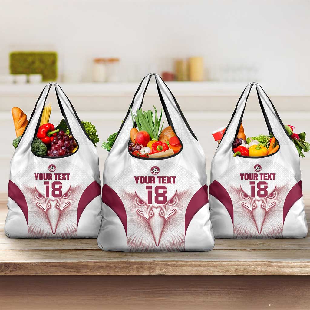 Custom Qatar Football Grocery Bag Maroon Falcon Spirit White Version - Wonder Print Shop