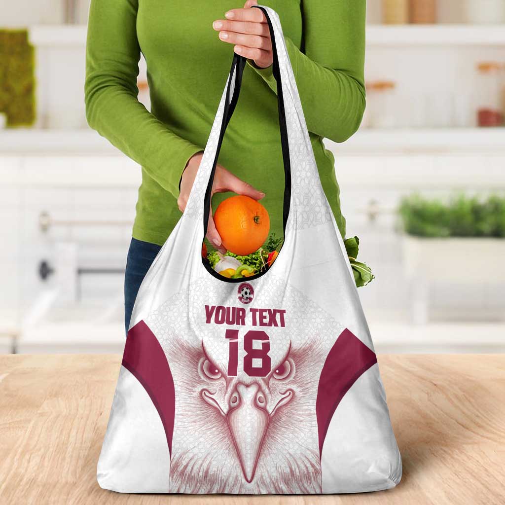 Custom Qatar Football Grocery Bag Maroon Falcon Spirit White Version - Wonder Print Shop