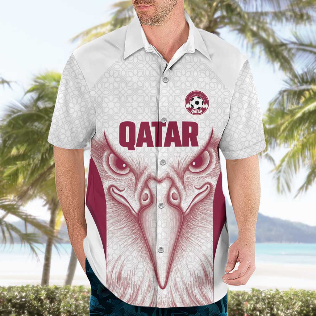 Custom Qatar Football Hawaiian Shirt Maroon Falcon Spirit White Version - Wonder Print Shop