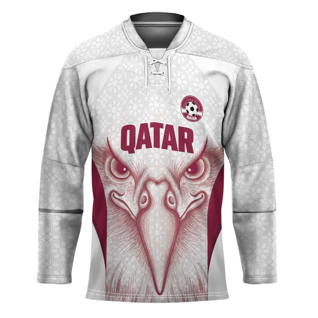 Custom Qatar Football Hockey Jersey Maroon Falcon Spirit White Version - Wonder Print Shop
