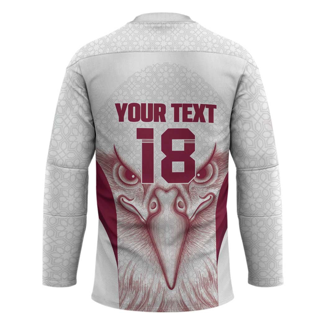 Custom Qatar Football Hockey Jersey Maroon Falcon Spirit White Version - Wonder Print Shop