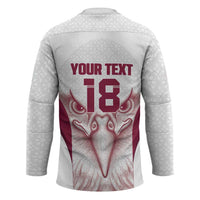 Custom Qatar Football Hockey Jersey Maroon Falcon Spirit White Version - Wonder Print Shop