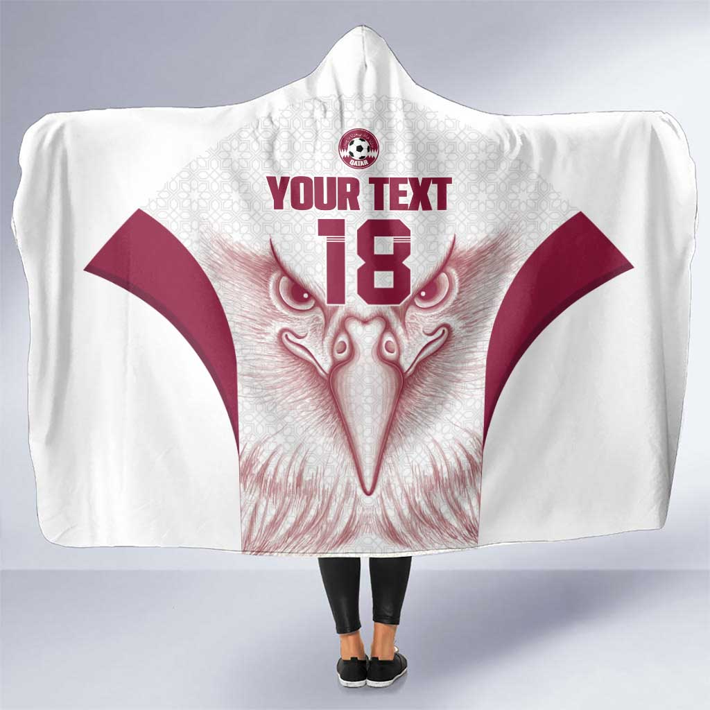 Custom Qatar Football Hooded Blanket Maroon Falcon Spirit White Version - Wonder Print Shop