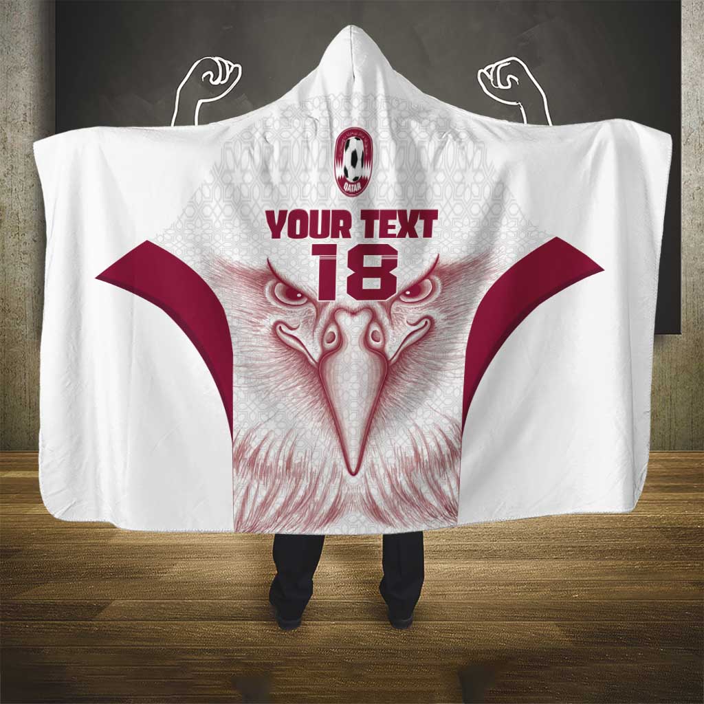 Custom Qatar Football Hooded Blanket Maroon Falcon Spirit White Version - Wonder Print Shop