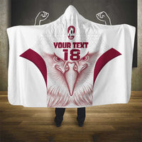 Custom Qatar Football Hooded Blanket Maroon Falcon Spirit White Version - Wonder Print Shop