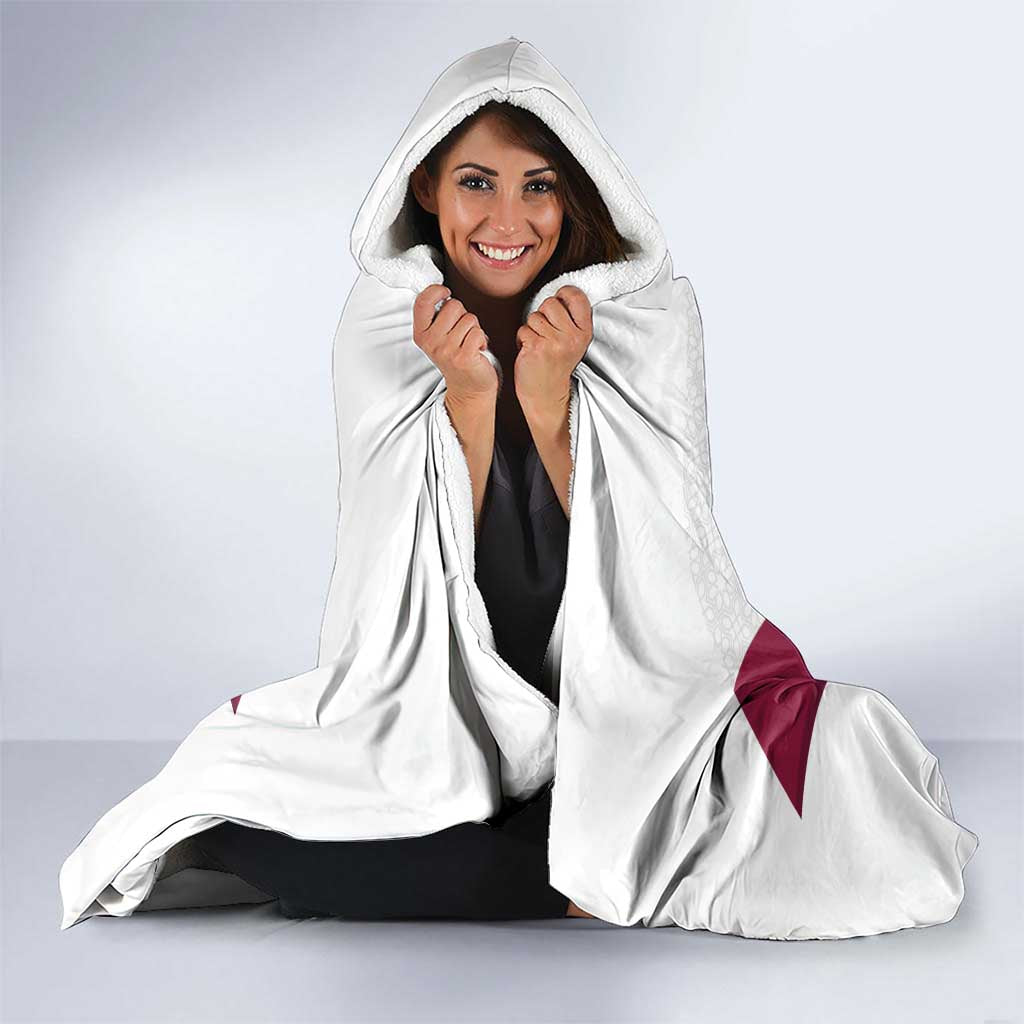 Custom Qatar Football Hooded Blanket Maroon Falcon Spirit White Version - Wonder Print Shop