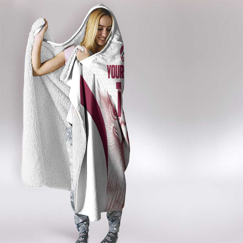 Custom Qatar Football Hooded Blanket Maroon Falcon Spirit White Version - Wonder Print Shop