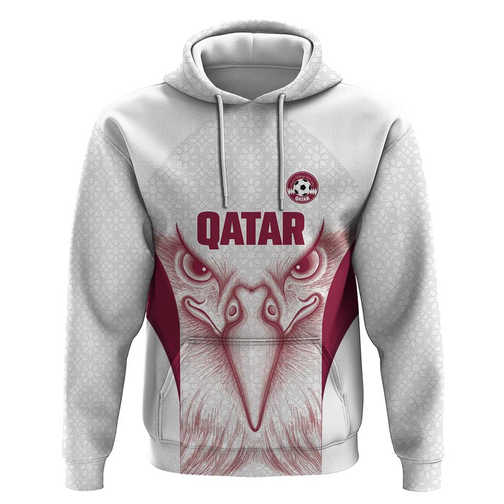 Custom Qatar Football Hoodie Maroon Falcon Spirit White Version - Wonder Print Shop