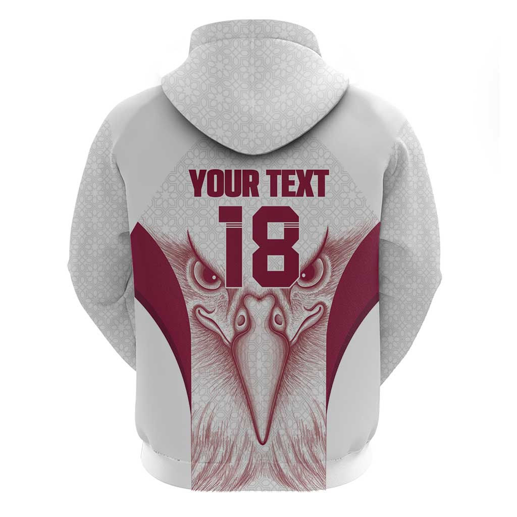 Custom Qatar Football Hoodie Maroon Falcon Spirit White Version - Wonder Print Shop