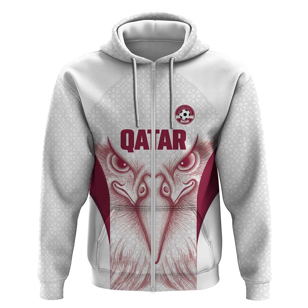 Custom Qatar Football Hoodie Maroon Falcon Spirit White Version - Wonder Print Shop