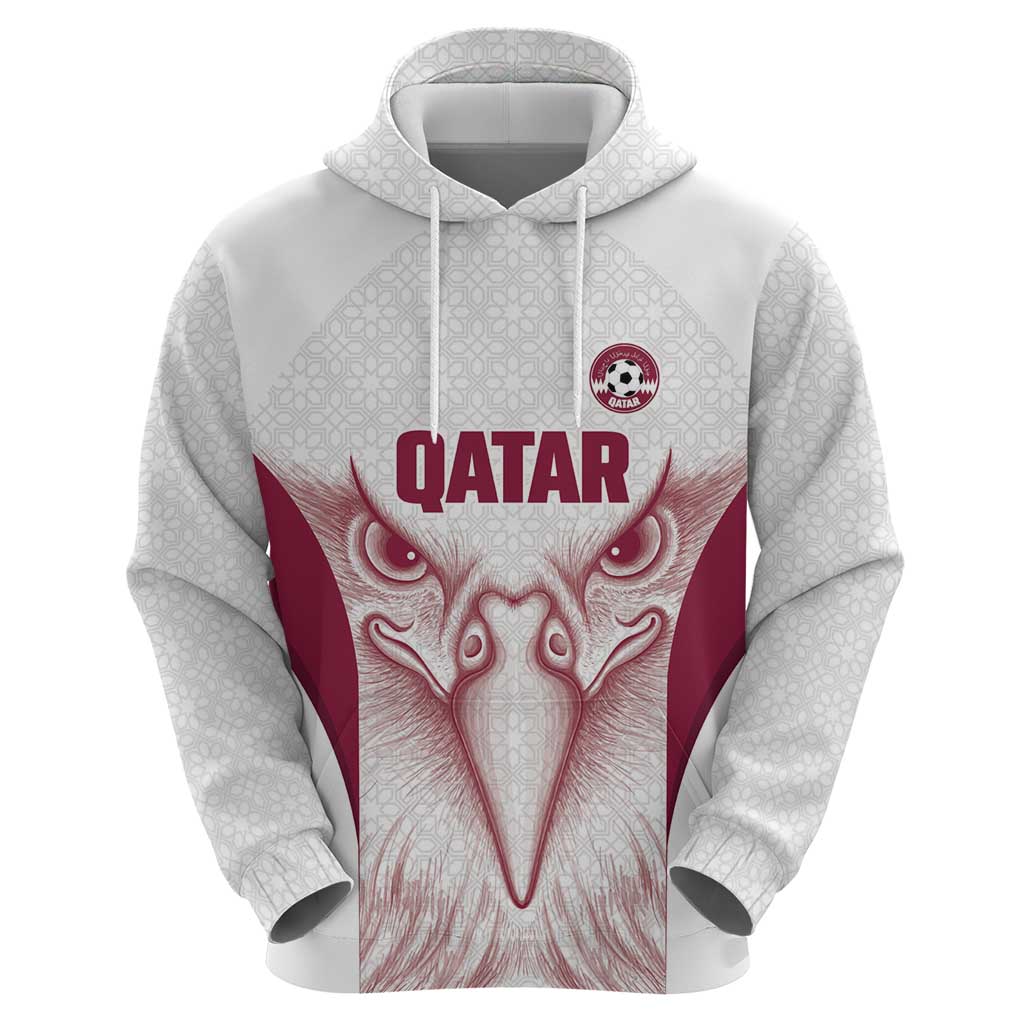 Custom Qatar Football Hoodie Maroon Falcon Spirit White Version - Wonder Print Shop