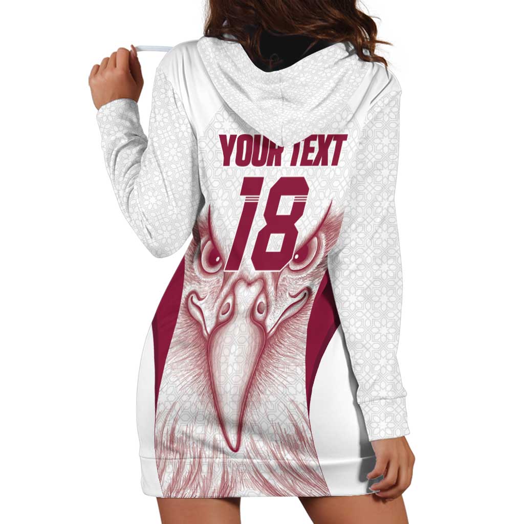 Custom Qatar Football Hoodie Dress Maroon Falcon Spirit White Version - Wonder Print Shop