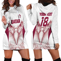 Custom Qatar Football Hoodie Dress Maroon Falcon Spirit White Version - Wonder Print Shop