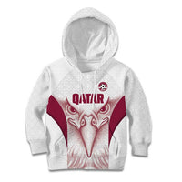 Custom Qatar Football Kid Hoodie Maroon Falcon Spirit White Version - Wonder Print Shop
