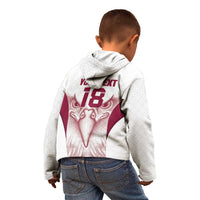 Custom Qatar Football Kid Hoodie Maroon Falcon Spirit White Version - Wonder Print Shop