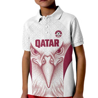 Custom Qatar Football Kid Polo Shirt Maroon Falcon Spirit White Version - Wonder Print Shop