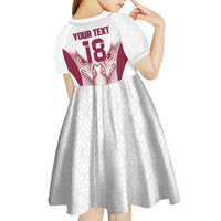 Custom Qatar Football Kid Short Sleeve Dress Maroon Falcon Spirit White Version - Wonder Print Shop