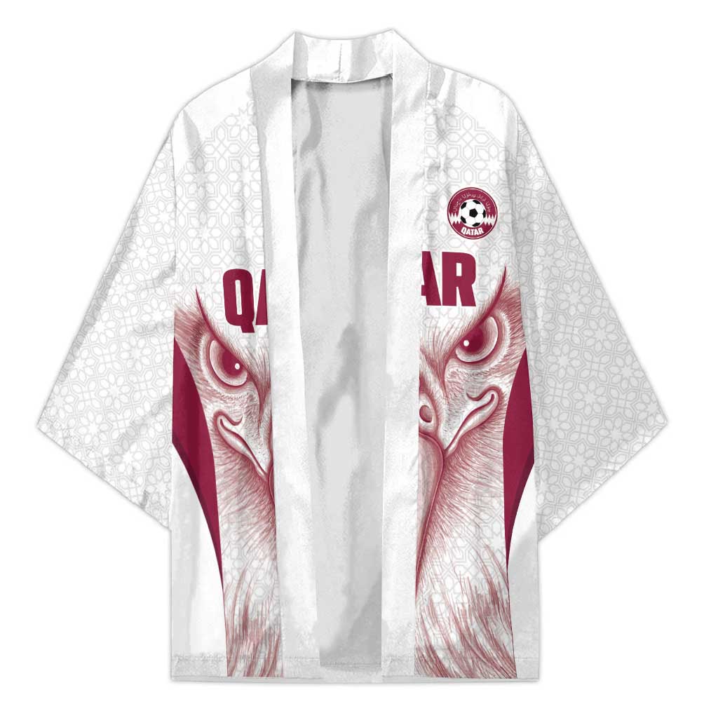 Custom Qatar Football Kimono Maroon Falcon Spirit White Version - Wonder Print Shop