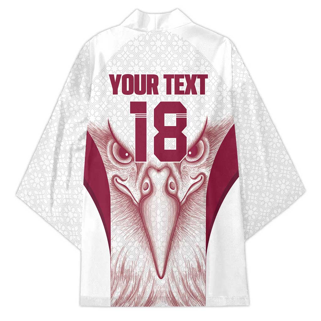 Custom Qatar Football Kimono Maroon Falcon Spirit White Version - Wonder Print Shop