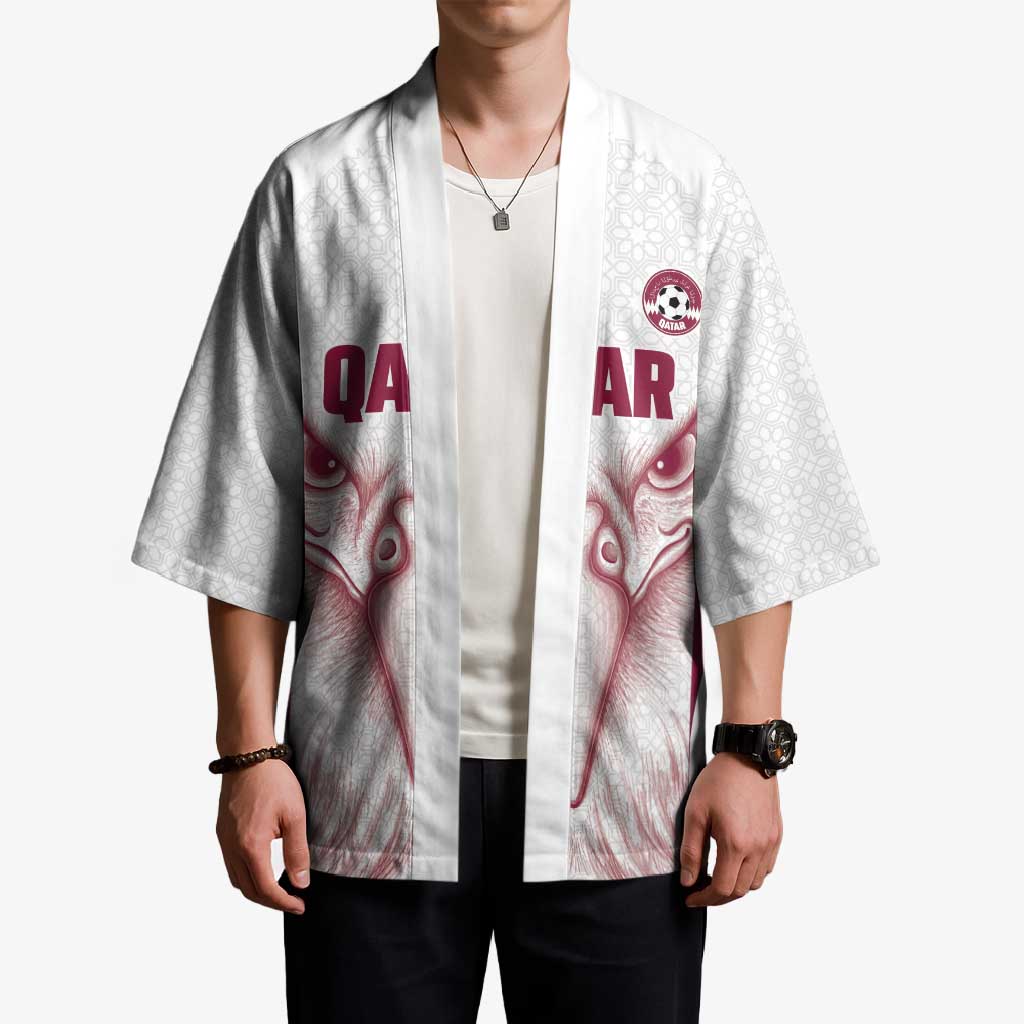 Custom Qatar Football Kimono Maroon Falcon Spirit White Version - Wonder Print Shop