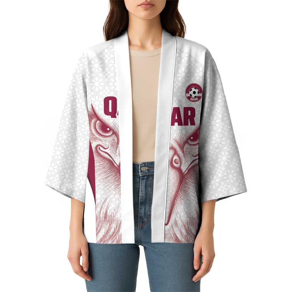 Custom Qatar Football Kimono Maroon Falcon Spirit White Version - Wonder Print Shop