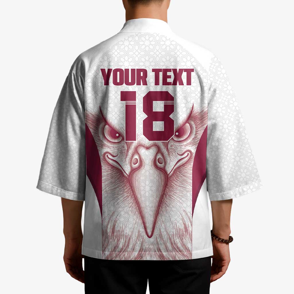 Custom Qatar Football Kimono Maroon Falcon Spirit White Version - Wonder Print Shop